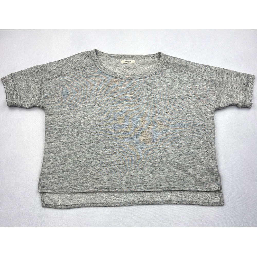 Madewell Womens Small Gray Short Sleeve Boxy Sweatshirt Crew Neck High Low Hem